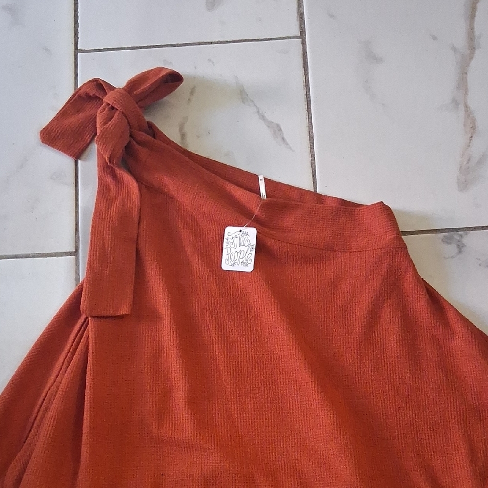 Free People One-Shoulder Rust Orange Ruffle Dress - Picture 2 of 10